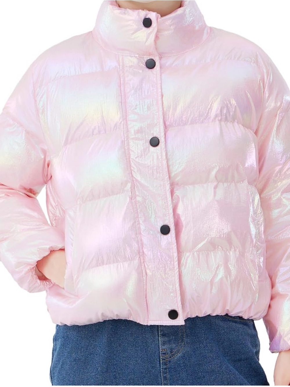 Iridescent Light Pink Women's Puffer Jacket